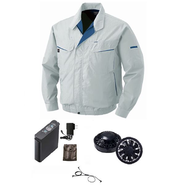 綿/ポリ混紡 空調服 [ファン色：BK 色：SI 4L] リチウムバッテリー付 コットン混