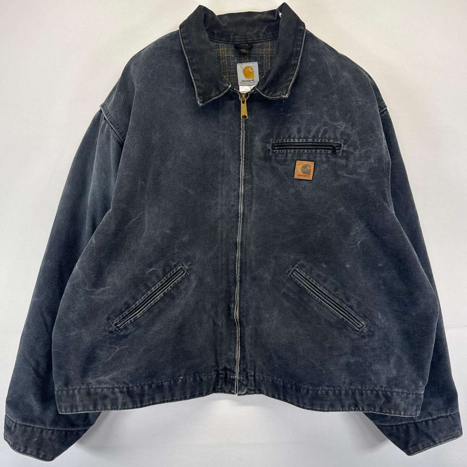 古着 ダック ジャケット フルジップ ワンポイントロゴ デトロイトジャケット ワーク 3XL ブラック系 メンズ