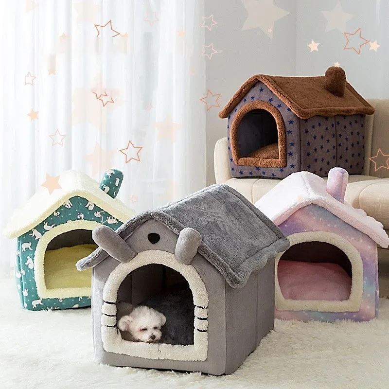 犬と猫のための暖かく保つ折りたたみ式ソファベッド,中小型犬小屋,巣,ペット製品