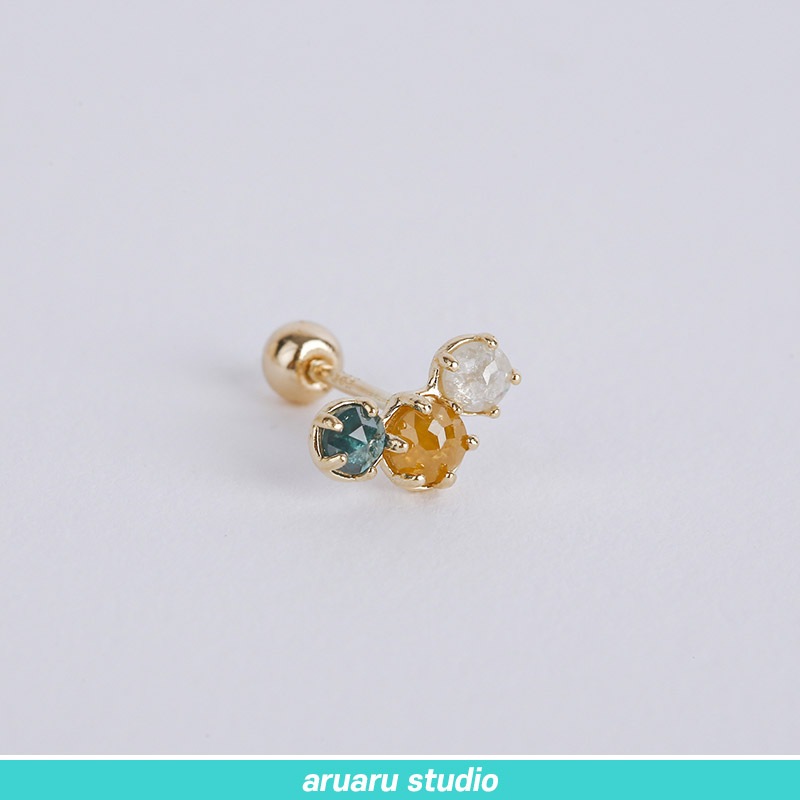【韓国のピアス】SPR102_14K Gold, ラフダイヤ 軟骨ピアス