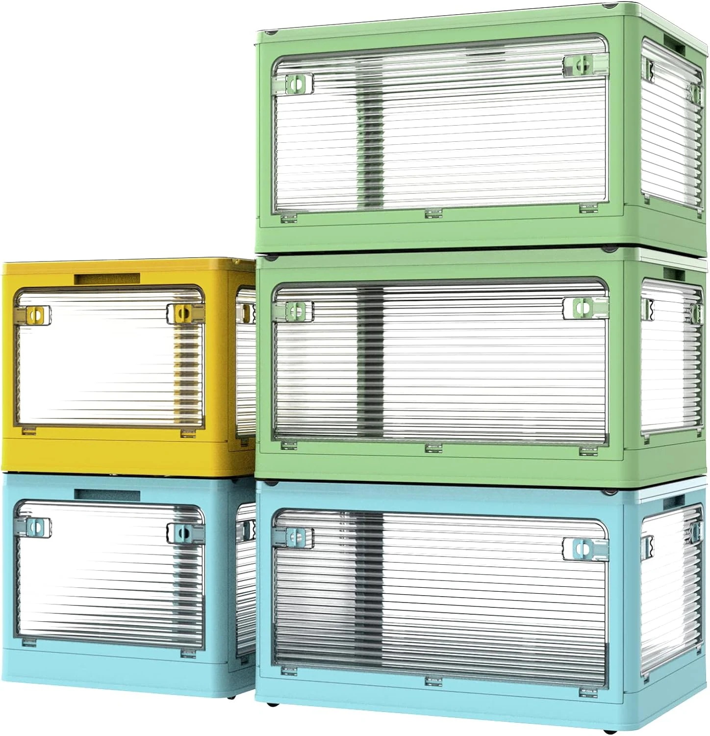 収納ボックス 収納ケース 492L大容量 透明 ５面開き 蓋付き 全方向から取り出せる 組み立て簡単 省スペース 折りたたみコンテナ 防塵 防カビ 防湿 厚み キャスター付き 多用途 5段