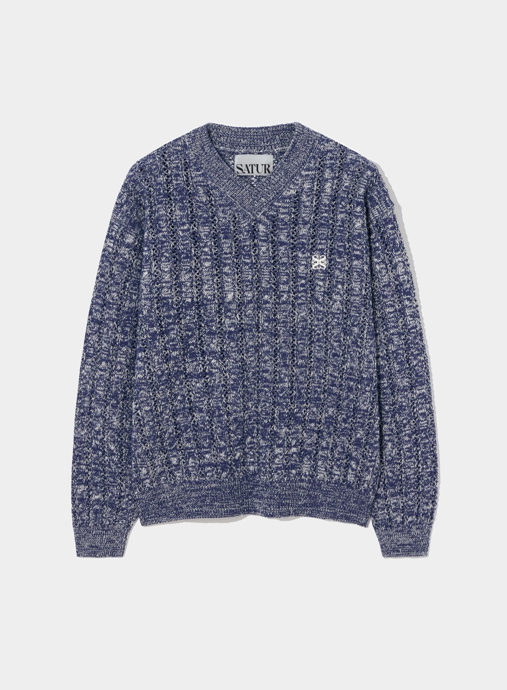 【SATUR】 GRASSE V-NECK CABLE KNIT : NAVY PEONY
