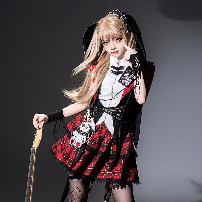 [コスパ最高][一部翌日発]デザインダークナイトウサギlolita甘いクールロックゴシックロリータ上着ハーフスカート