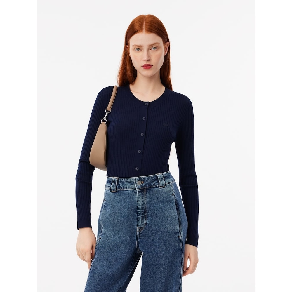 LACOSTE 女性用スリムフィットリブ付きクルーネックカーディガン AF2560-54N 166 Q2NAF2560-54N166