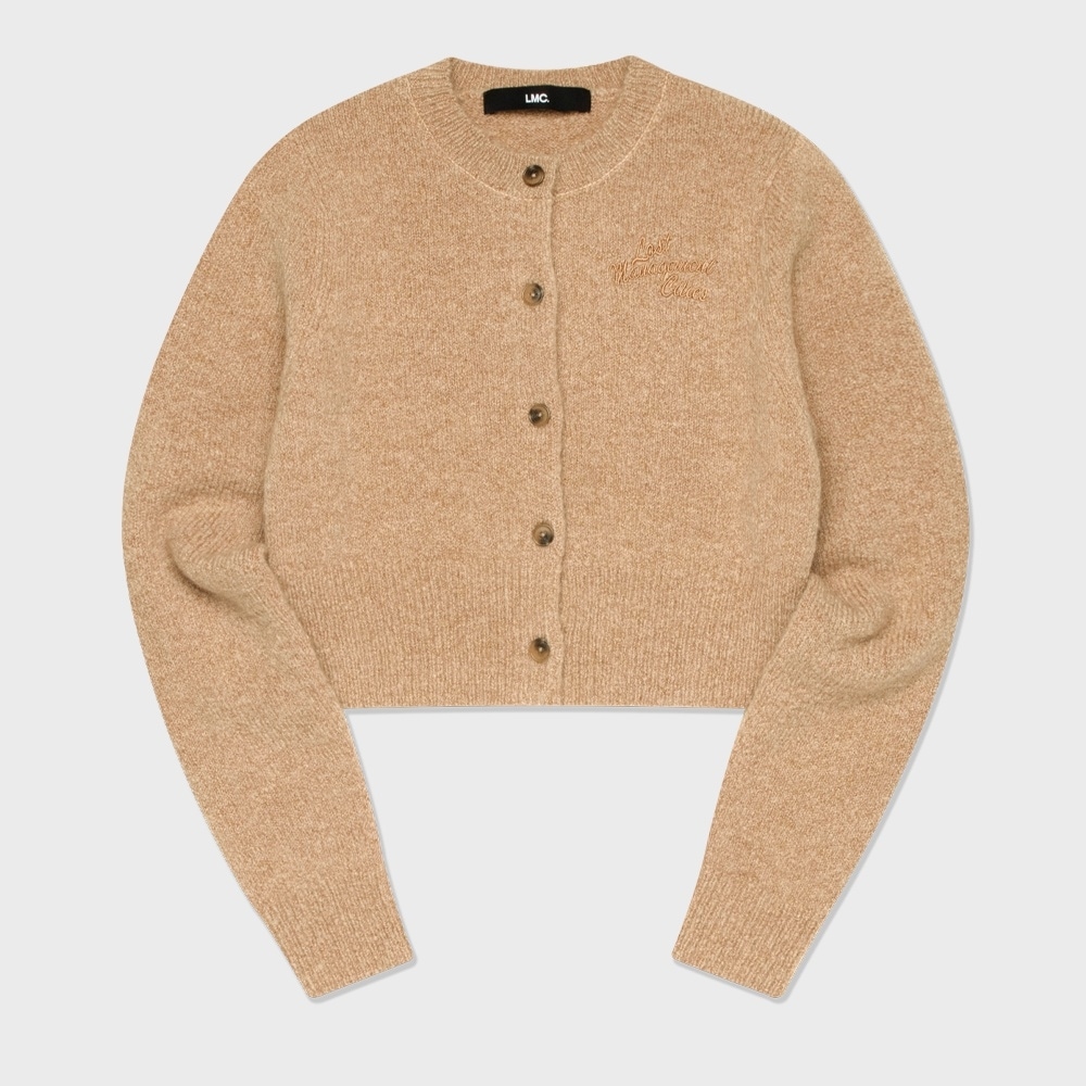 LMC WM スクリプトヘアリーニットクロップドカーディガンベージュ