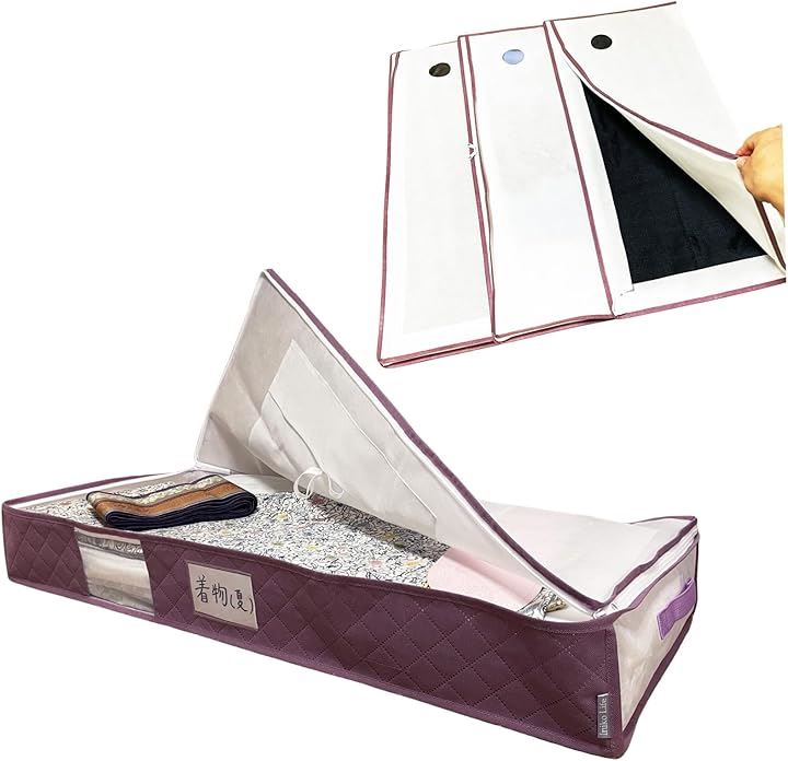 着物 収納 セット 収納ケース 底板付き プラス 収納袋 3枚組 通気性の良い 厚手 不織布製 着付け師が考案 こだわりいっぱい 便利な着物収納セット(藤色 収納セット)
