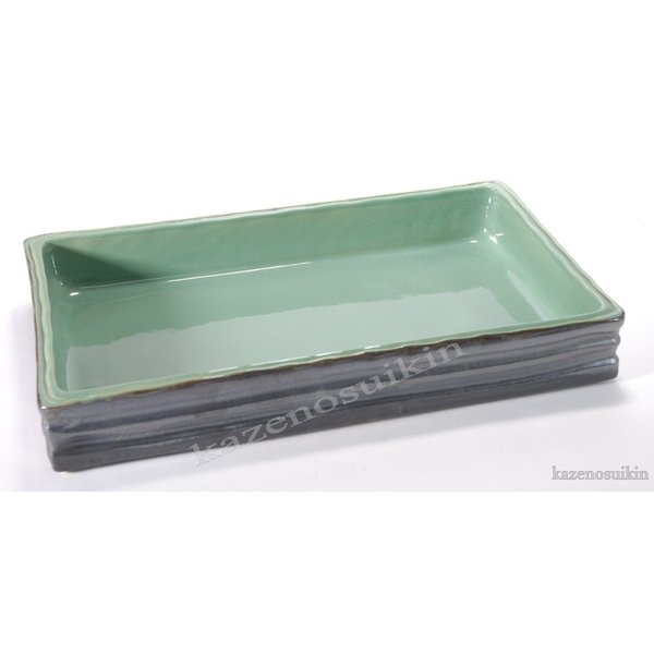 銀彩中青磁長角水盤 17号（信楽焼き陶器花瓶花入れ花器壺壷つぼ水盤フラワーベース生け花アレンジ華道Ｉ）