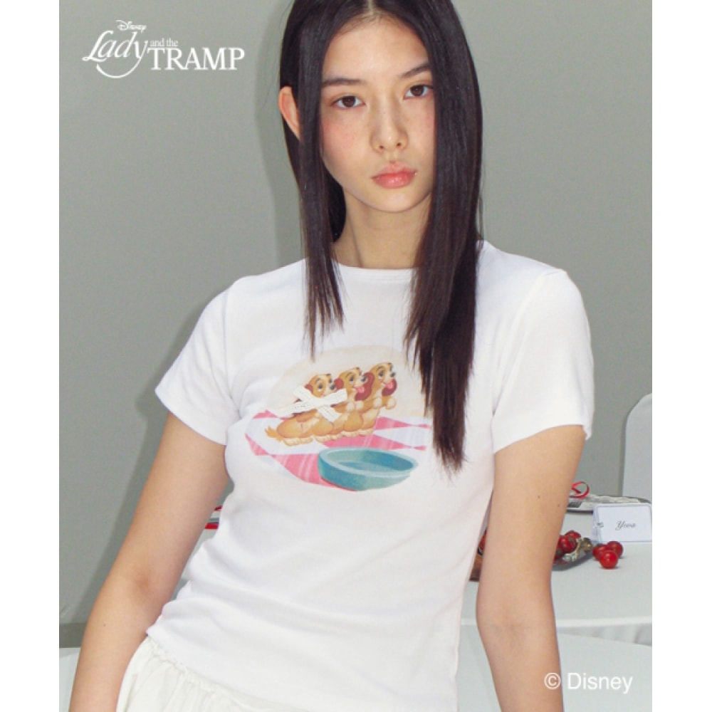 RONRON ウェイティングパピーズクロップスリムフィットシャツホワイト