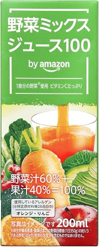 by Amazon 野菜ミックスジュース 100% 200ml×24本 ボトル1食分の野菜が摂れる ビタミンCたっぷり (Happy Belly)