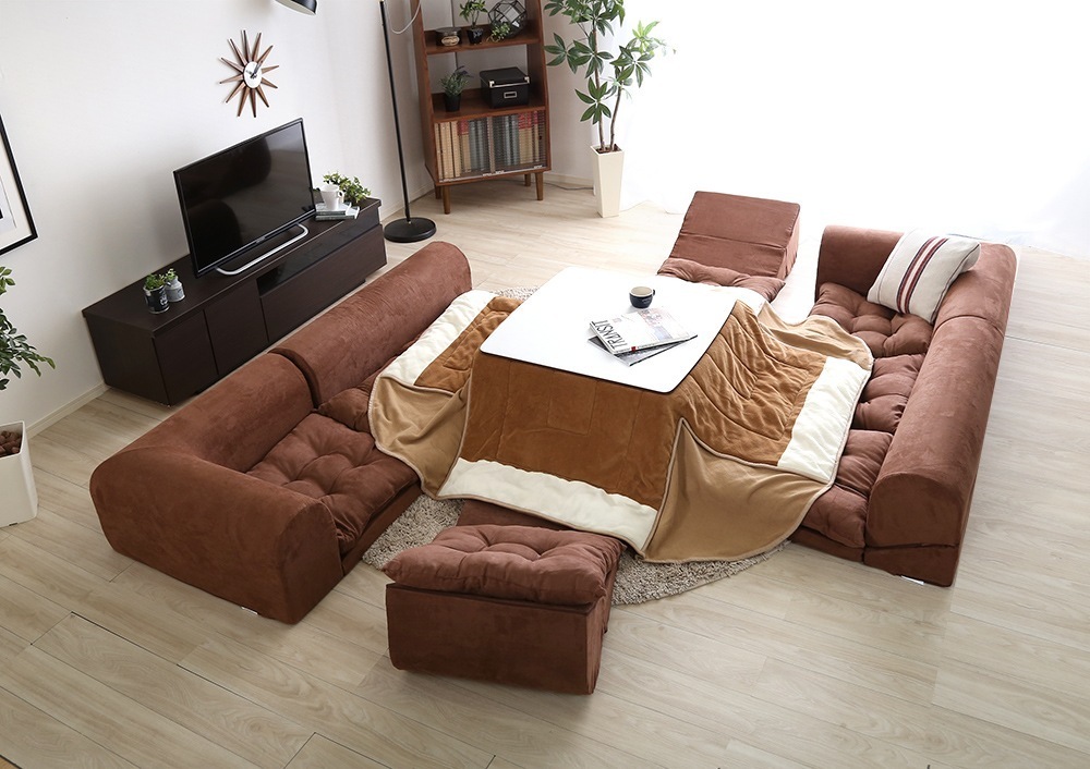 ローソファー ソファ 6人掛け 六人掛け ファブリックシート フロアマット 日本製 完成品 六人用 6人用 大人数 座椅子 こたつ対応