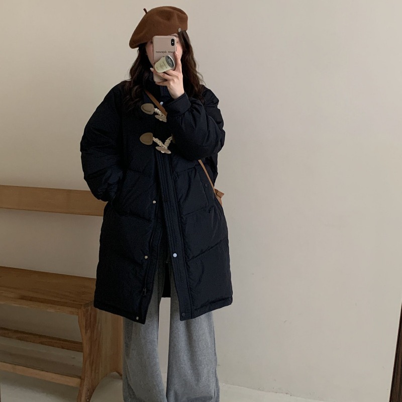 羊の角のダウンジャケット女性のゆったりとしたミディアムホワイトのアヒルの綿毛に厚い保温コート