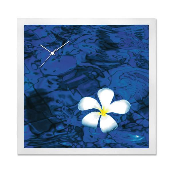壁掛け時計 おしゃれ アートパネル フランジパニ ウォールクロック 写真 フォト 風景 情景 自然 プルメリア 南国リゾート ハワイ 水辺 花びら
