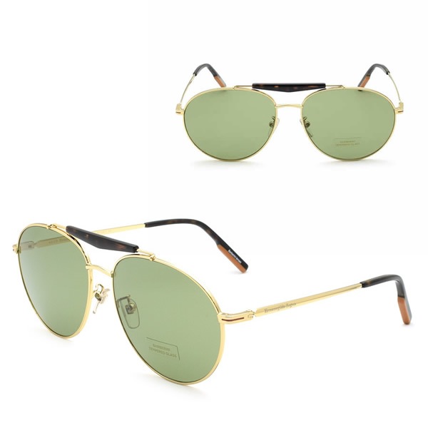 サングラス EZ0154-F/S 30N 62 Ermenegildo Zegna サングラス ノーズパッド UVカット ゴールド ハバナ グリーン