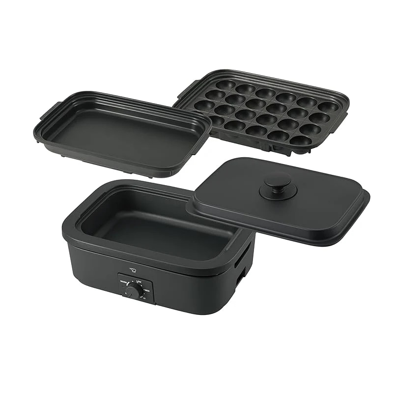 【即納】象印 デイリーコンパクトプレート 3枚タイプ 深なべ 平面プレート たこ焼きプレート 無水調理 コンパクト ブラック EJ-DE30-BA