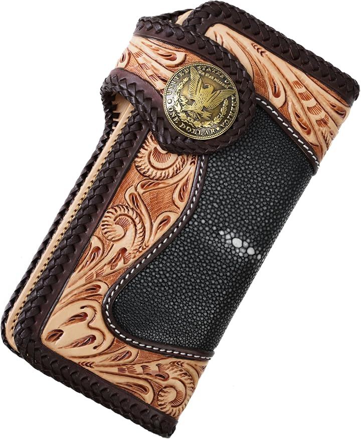 バイカーズウォレット 長財布 ライダースウォレット レザーウォレット 二つ折り メンズ 本革 ヌメ革 革財布 牛革 メンズ長財布 ロングウォレット 長サイフ (イーグル)