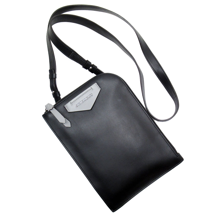 ジバンシィ GIVENCHY 斜め掛けショルダーバッグ レザー ブラック×ライトグレー メンズ t19184a