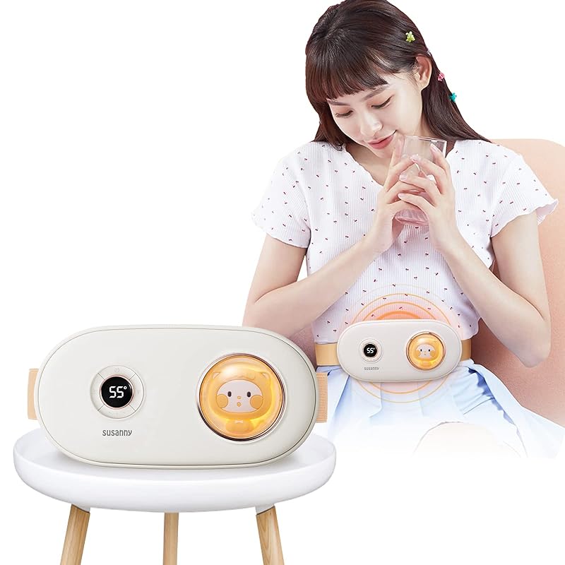 Susanny腰サポーター 腹部 EMS振動 温熱 腰ベルト可愛い猫ちゃん 電熱式 自宅 寒さ対策 母親 誕生日 プレゼント 女性 液晶表示 Type-C充電式 日本語取扱説明書付 white