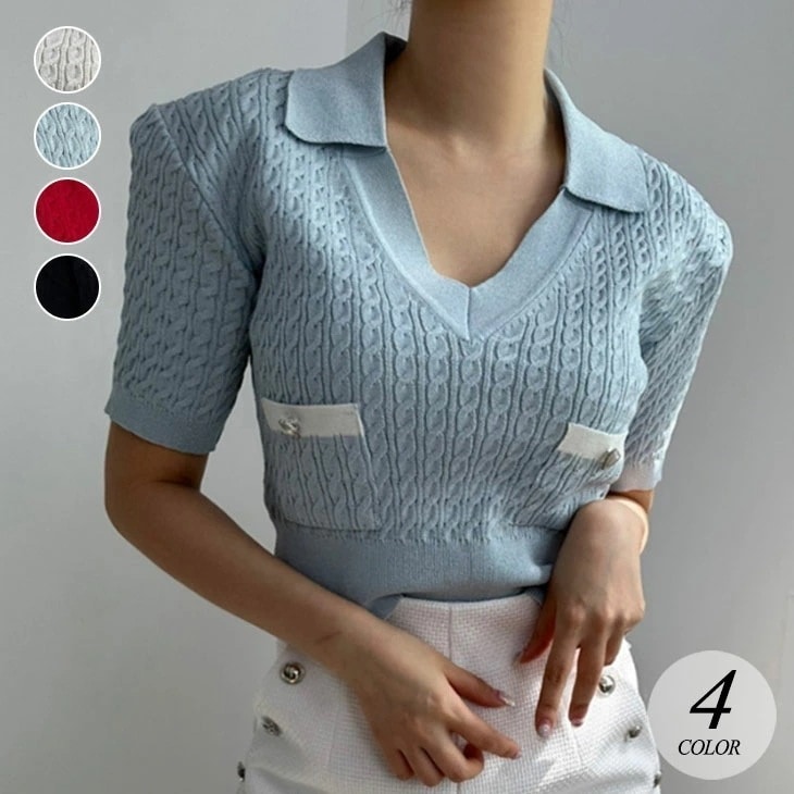 【2025新作 急速出荷】半袖 ニット セーター レディース 春 夏 トップス ラベル Vネック 半袖セーター 半袖トップス サマーニット ニットトップス カジュアル お洒落 韓国ファッション