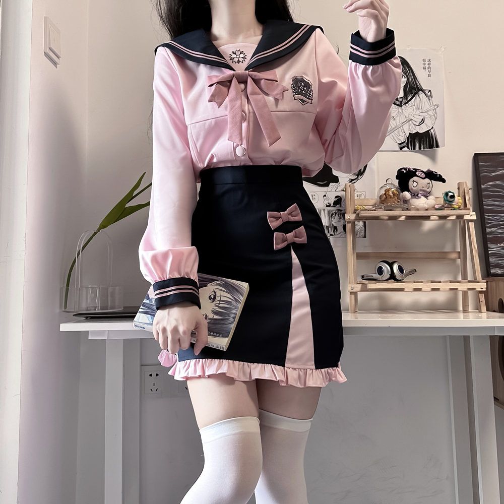 涼しく楽ちんセットアップ 韓国系 jk制服 セット アカデミック 腰をすぼめる ヒップスカート
