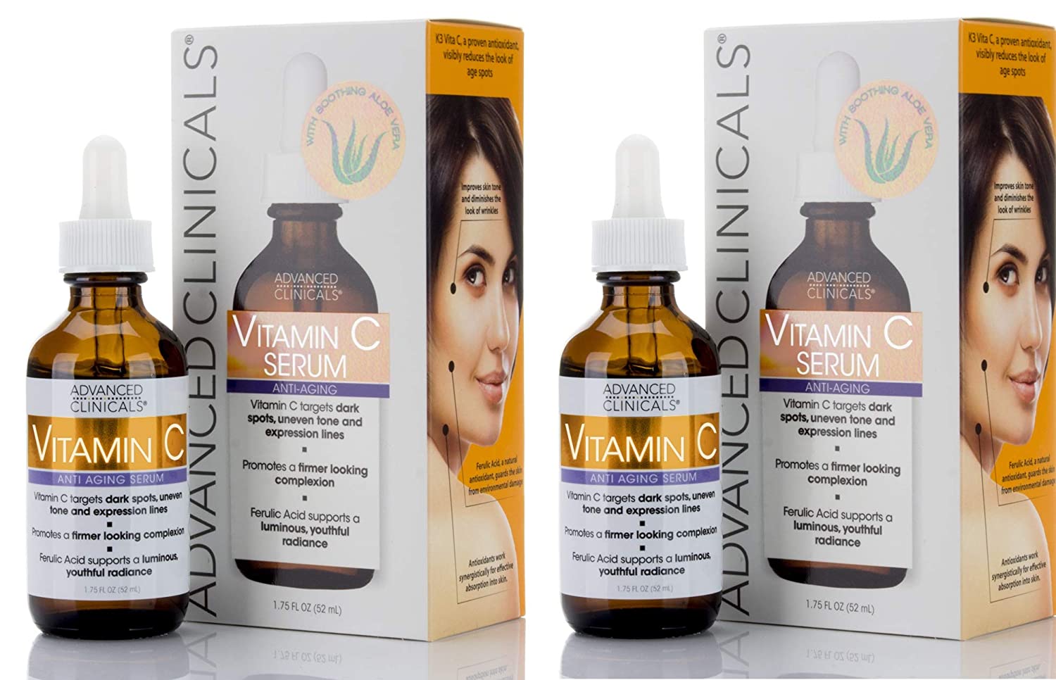 高級臨床ビタミンCフェイシャルセラムスキンケアアチエイジングモイスチャライザー強力ビタミンCフェイスローション乾燥肌加齢斑改善肌の色ムラ1.75Floz(2パック)