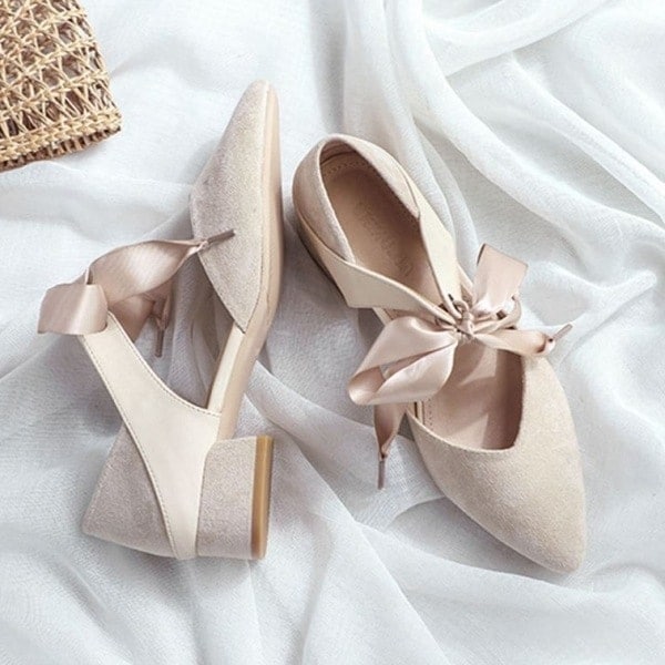 リボンブロックヒールパンプス441143