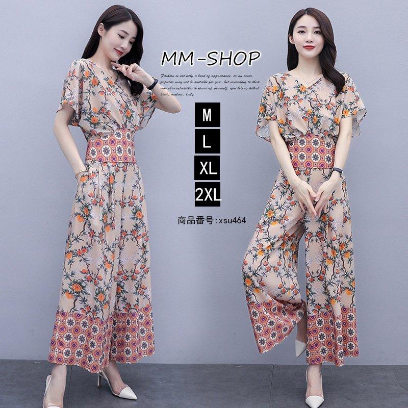 セットアップ 2点セット レディース 花柄 上下セット トップス パンツ ワイドパンツ 体型カバー フォーマル OL お呼ばれ 結婚式 入学式 秋 5