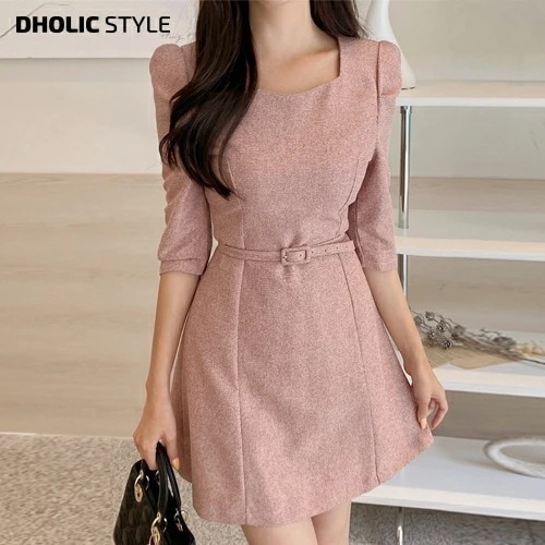 [メガ割りSALE]ベルト付ダイアネックワンピース・p423598