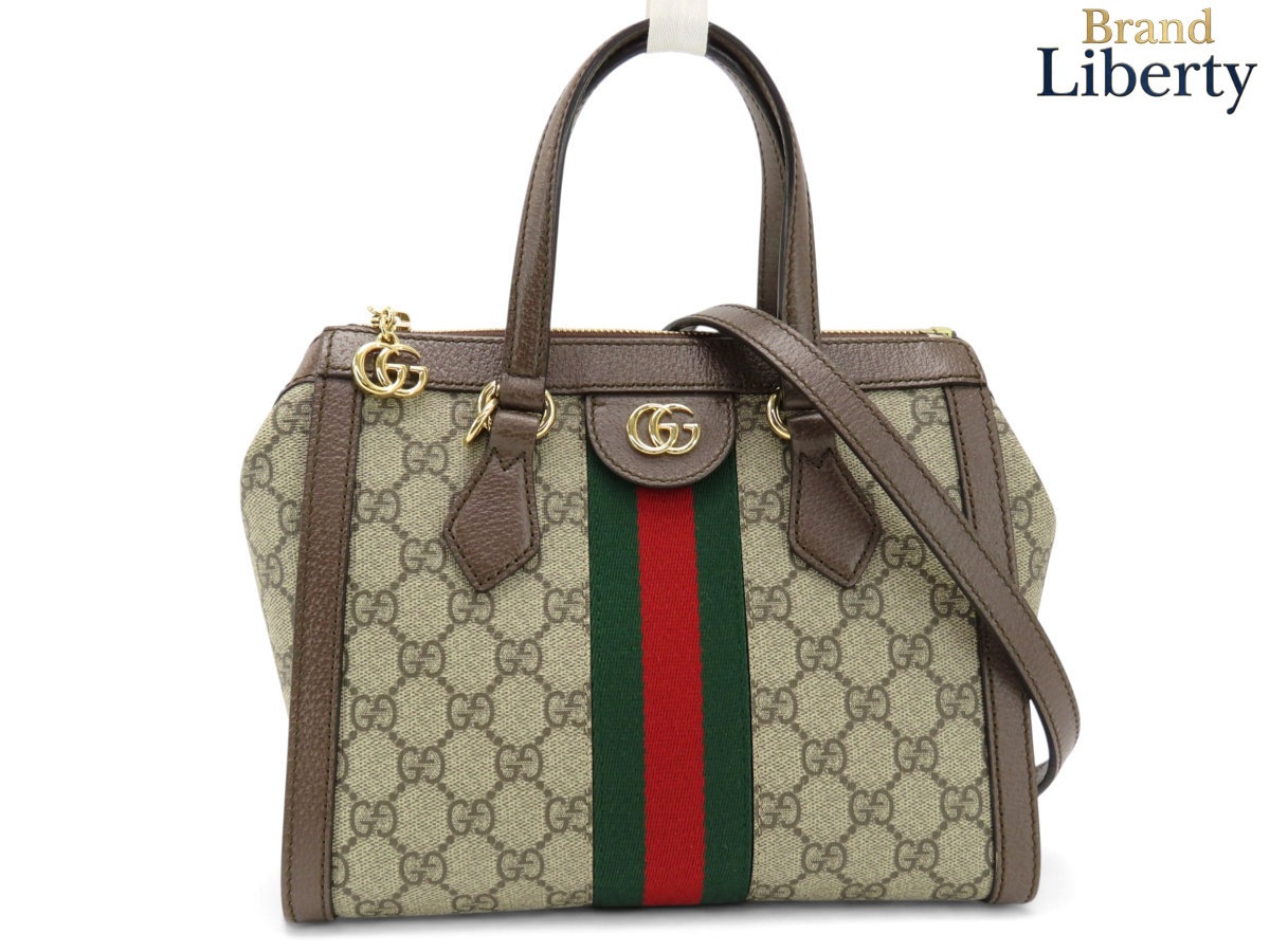 超美品グッチGUCCIオフィディアGGスプリームシェリーラインスモールトートバッグ2WAYハンドバッグショルダーバッグシェリーカラーベージュダークブラウンPVCレザー547551