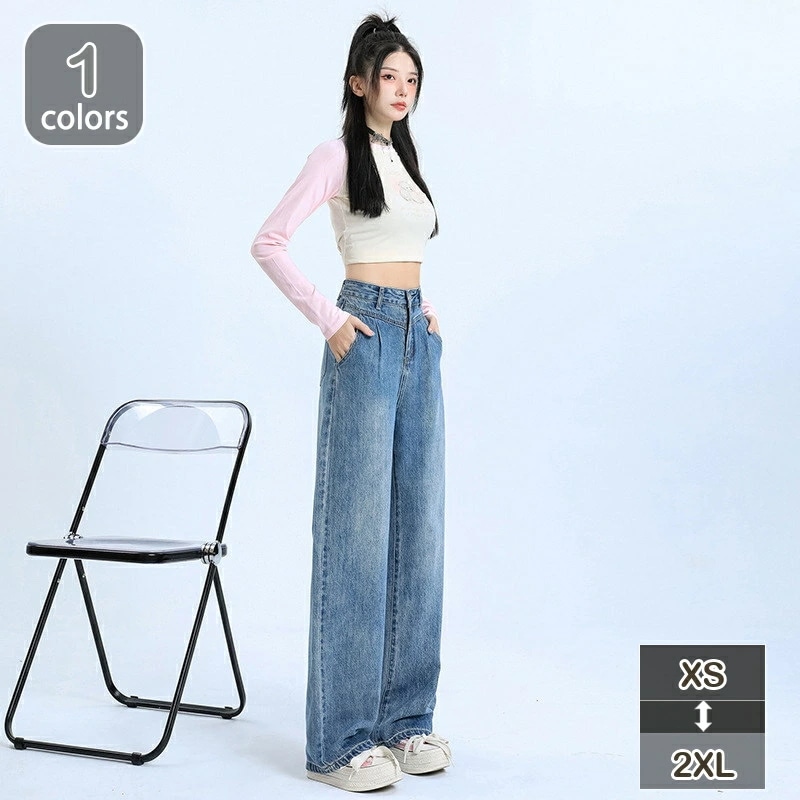 ジーンズ レディース ハイウエスト デニム レディース ファッション ウエストゴム ワイドパンツ ストレート シンプル 体型カバー カジュアル 美脚 おしゃれ 通勤 普段着 お出掛け デニムパンツ ロ
