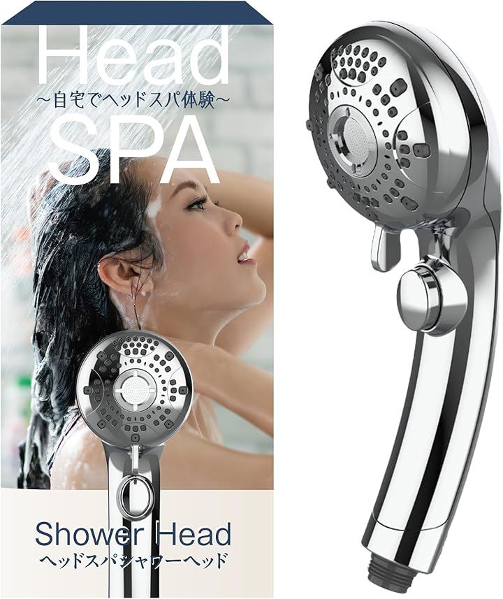 自宅でヘッドスパ体験ヘッドスパシャワーヘッド6段階水流・ポイントマッサージモード搭載マイクロナノバブル G1/2規格 6モード バス用 手元止水(シルバー)