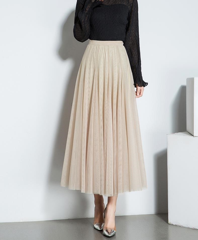 3088.大人カジュアル チュールロングスカート（アプリコット）