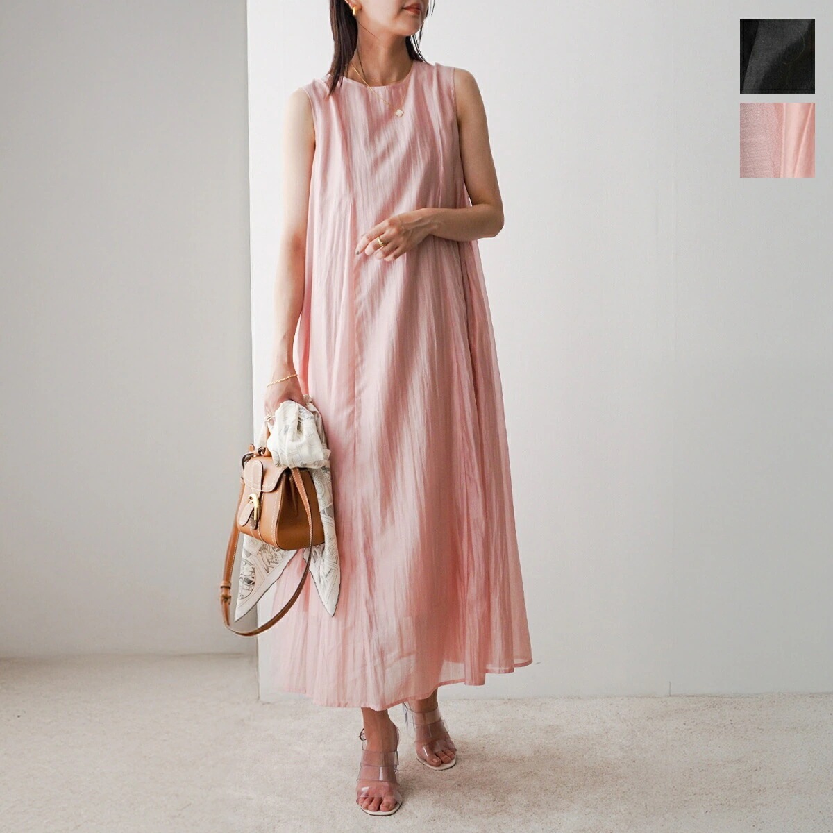 anana アナナ ワンピース a39-033 レディース フレア Aライン ノースリーブ ロング丈 ドレス カラー2色