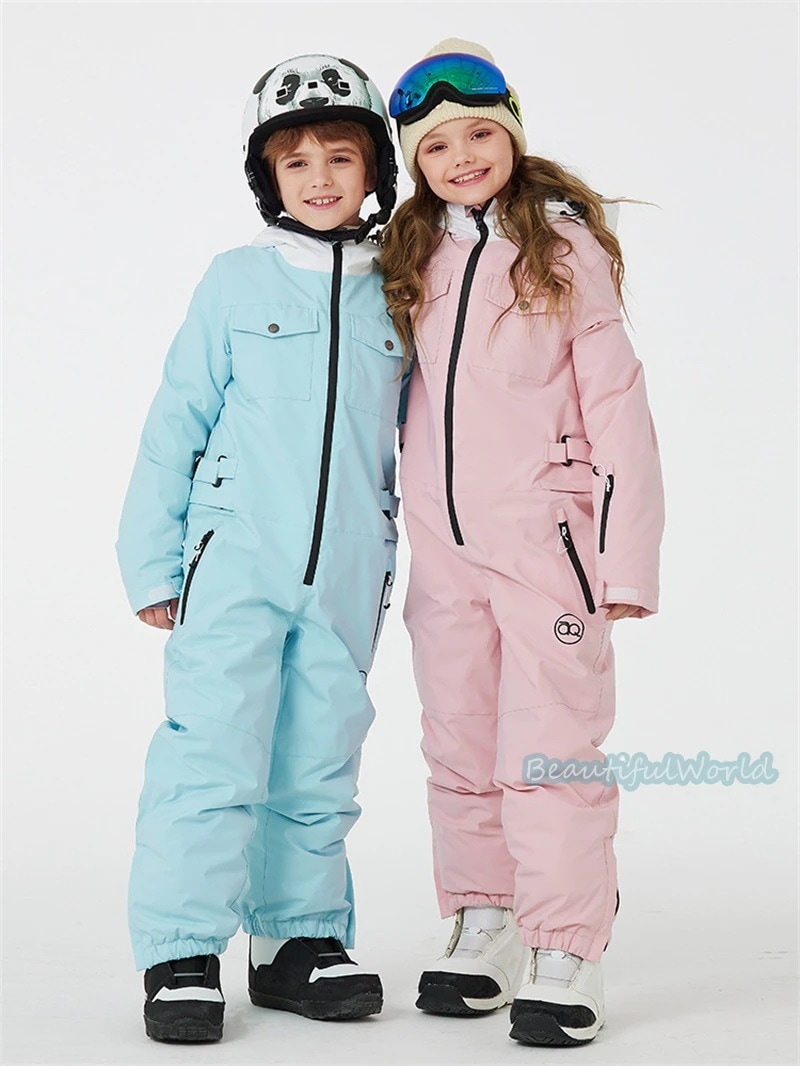 スノーボードウェアワンピースキッズスキーウェアワンピースオールインワン子ジュニアスノボウェア男の子女の子スノーウェア撥水防風保温雪遊び1