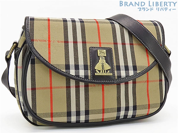 超美品バーバリーヴィンテージヘイマーケットチェック斜め掛けショルダーバッグベージュブラックキャンバスレザー 45,338円