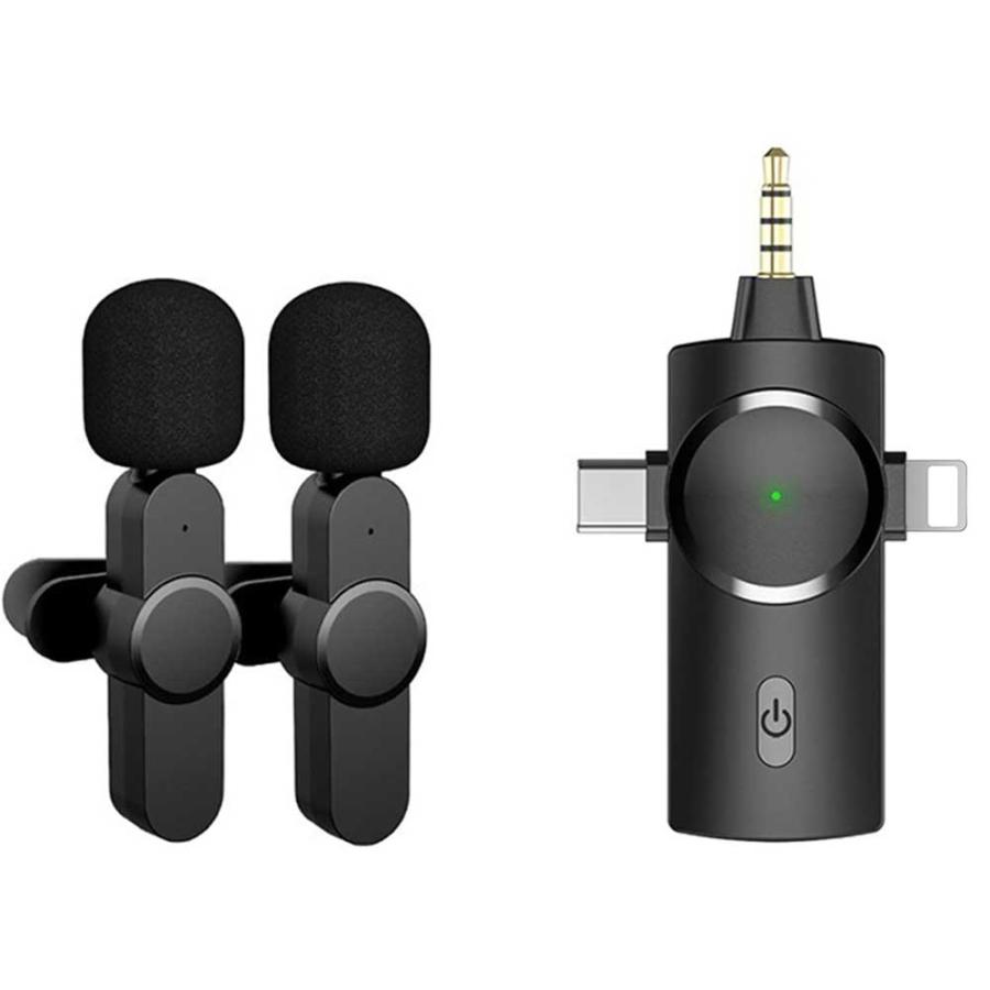 2個ピンマイク 干渉防止 3.5mm/Type-C/8Pin ワイヤレスマイクロホン プラグ＆プレイ APP不要 外付けマイク ステレオミニ クリップマイク 充電式