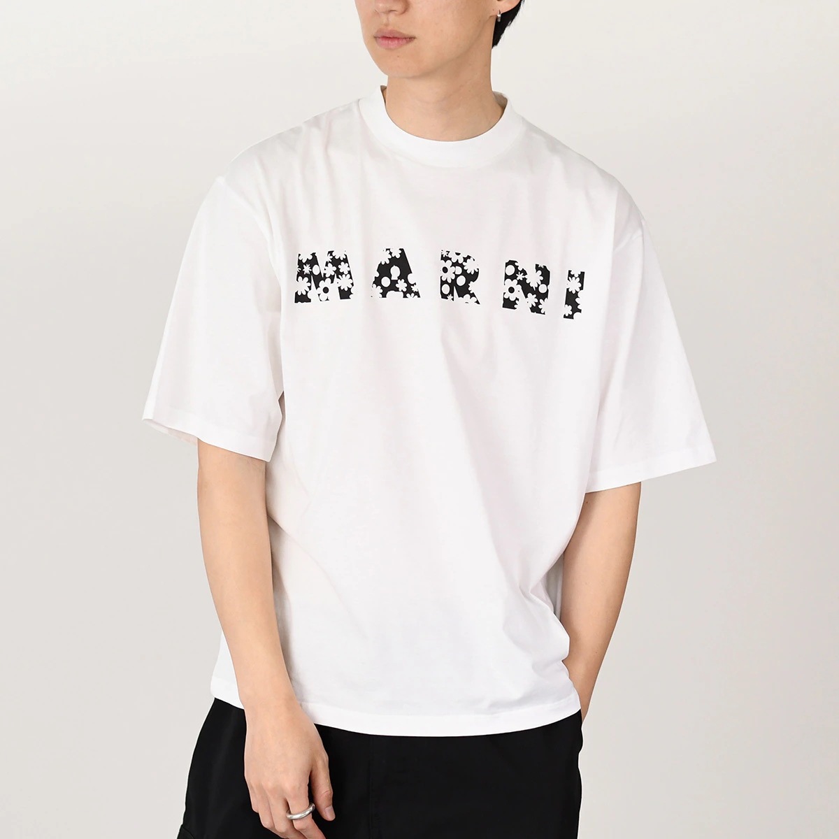 Tシャツ トップス カットソー Pop Fields ロゴ コットンTシャツ HUMU0223IP USCX50 メンズ アイボリー コットン 半袖 春 夏 ロゴT