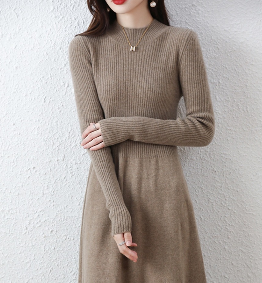 ワンピース デート モテアイテム フレアワンピース 長袖 リブニット 可愛い きれいめ 上品 おしゃれ かっこいい 可愛い ラブリー キュート ガーリー クール モード系 セクシー エレガント