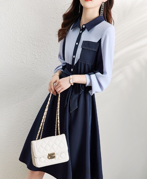 デート モテアイテム シャツワンピース ミモレ丈 長袖 ウエストマーク 切り替えデザイン 可愛い きれいめ 上品 おしゃれ かっこいい 可愛い ラブリー キュート ガーリー クール モード系