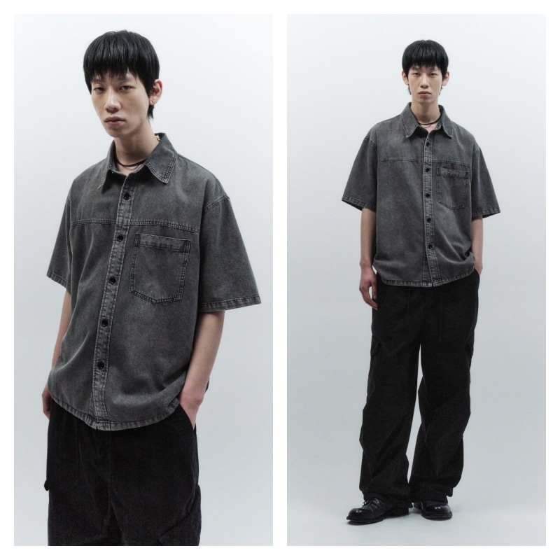 【INSILENCE】 SLASH-WASHED DENIM SHIRT : WASHED GREY 10,994円