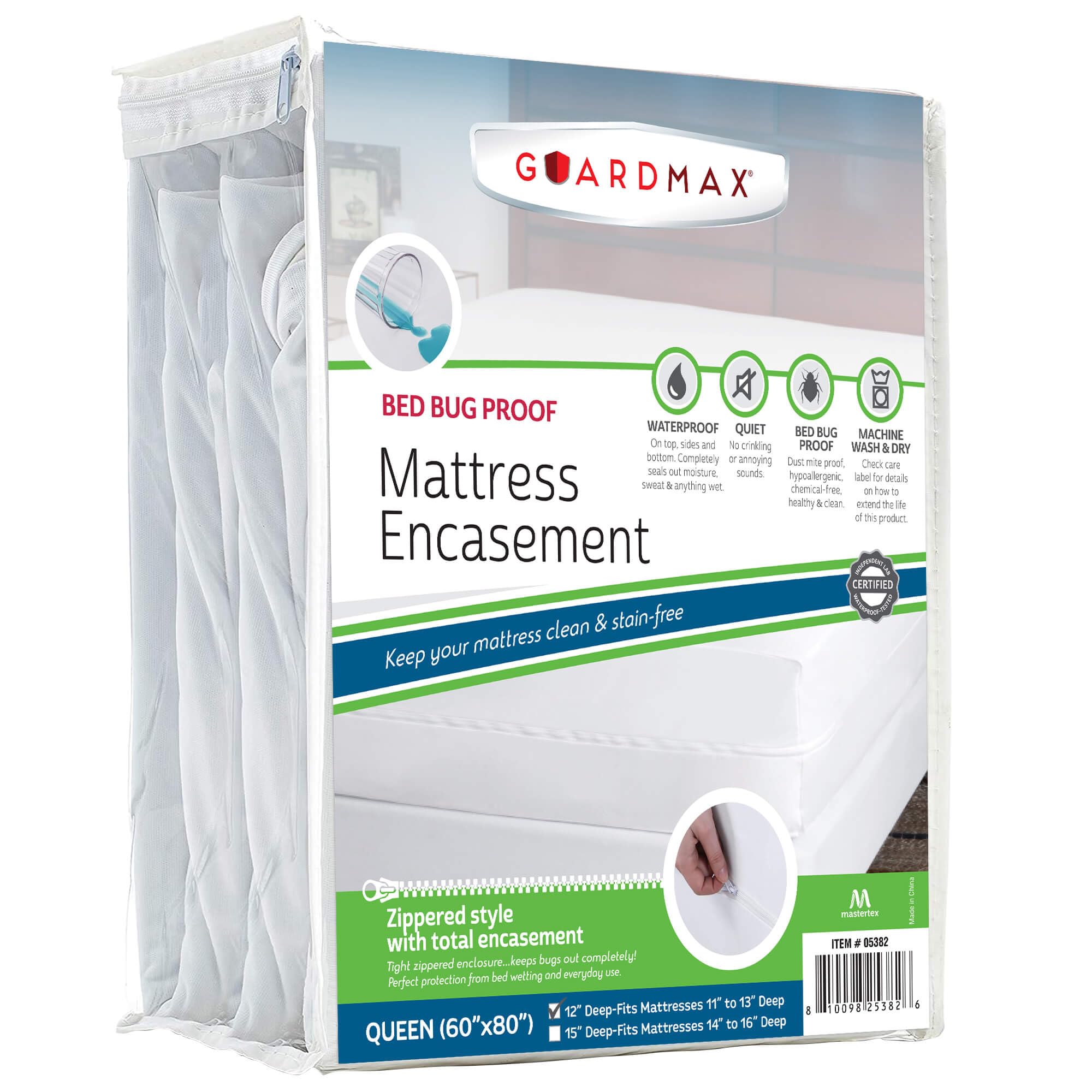 Guardmax ジャージニット クイーン ファスナー付きマットレスケース - 防水 & トコジラミ防止マットレスプロテクター - 快適で柔らかくノイズのないジッパー式寝具 - 防ダニ (60 x