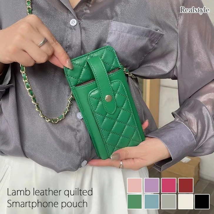 多収納 キルティング ラムレザー スマホポーチ レディース ショルダーバッグ スマホショルダー 斜めがけ 肩掛け 小さめ 軽量 革 レザー 財布 小銭入れ カード入れ おしゃれ かわいい