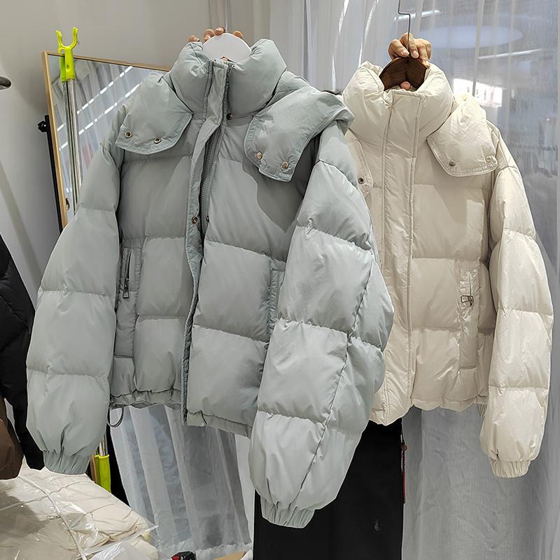 2025年秋冬新作 韓国風 フード付き ホワイトダックダウンジャケット レディース ショート丈 ゆったり 厚手 ポケット ジッパージャケット
