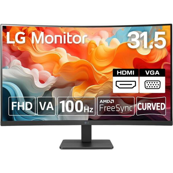 31.5型 ワイド 湾曲 ディスプレイ フルHD (1920×1080) VA ノングレア 32MR50C-B HDMI D-SUB VGA 新品 【代引き/時間指定不可】
