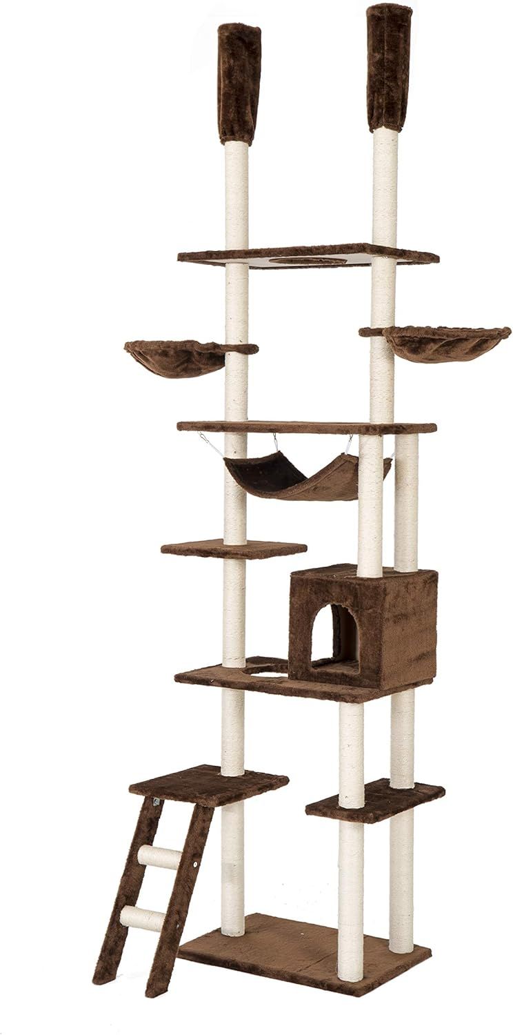 キャットタワー 全面麻紐 突っ張り 省スペース 全高235-258cm 麻紐 おしゃれ 爪とぎ 猫タワー ペット用品 おしゃれ 可愛い 運動不足解消 ストレス解消 組み立て簡単キャットタワー