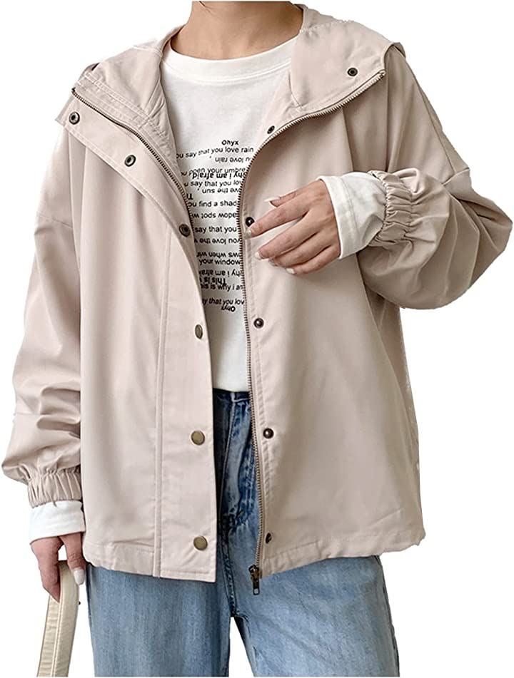 ブルゾン レディース ショート丈 アウター フード付き きれいめ スポーティ(ベージュ, Free Size)