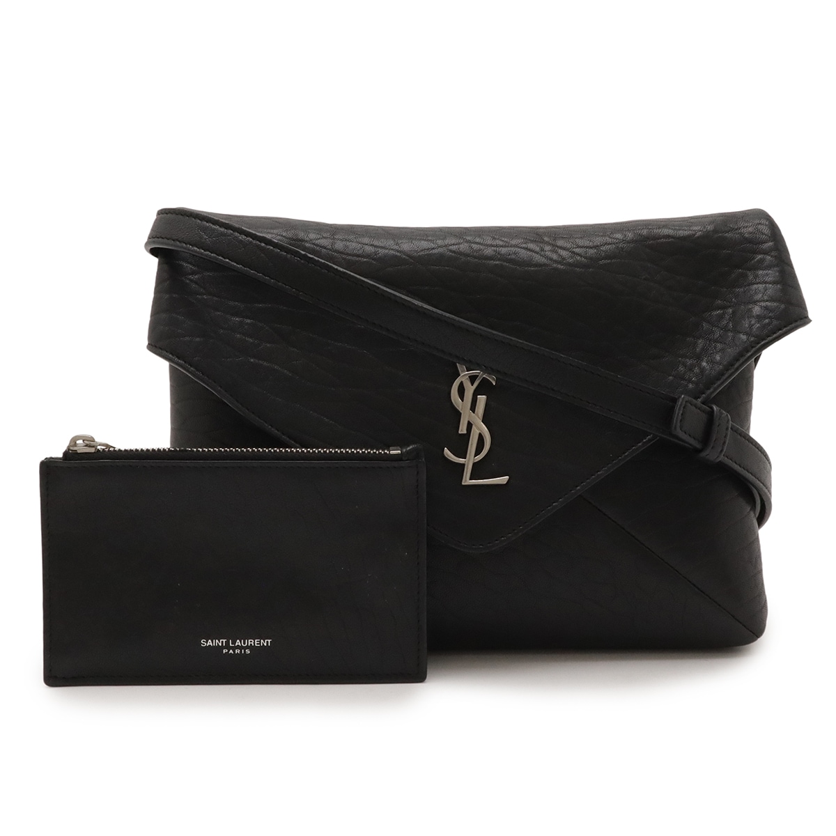 YSL カサンドラ エンベロープ メッセンジャー ショルダーバッグ 2WAYクラッチ ラムスキン ブラック 80149