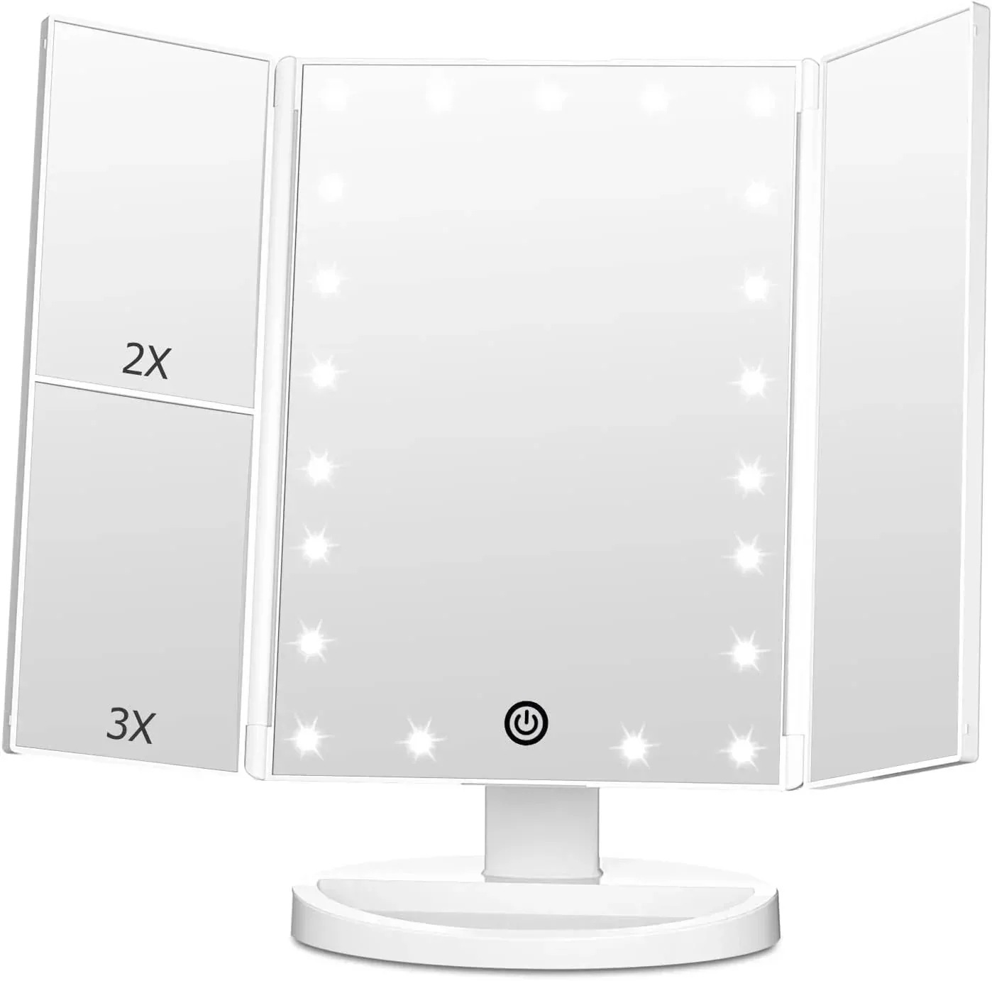 化粧鏡 三面鏡 卓上 折りたたみ LED ライト付き 拡大鏡 23 倍 タッチ式 明るさ調節 角度調整 収納便利 女優ミラー メイク用