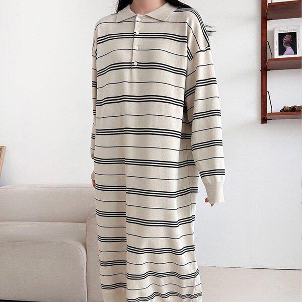 (OP)ニットロンドンカラーワンピース 春の変わり目 ニットワンピース