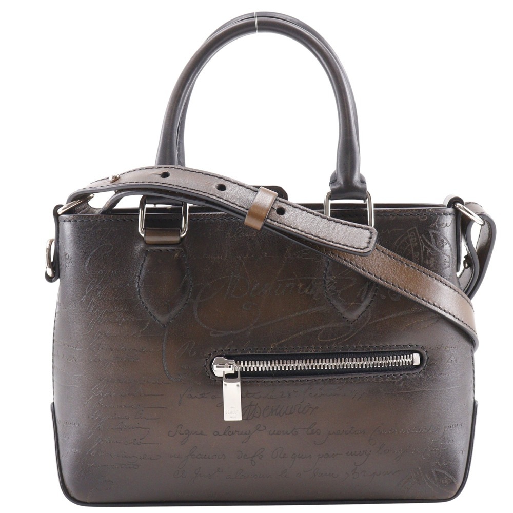 トゥジュールガリバー スクリット カリグラフィ 2WAYショルダー ハンドバッグ レザー 茶 メンズ 中古品