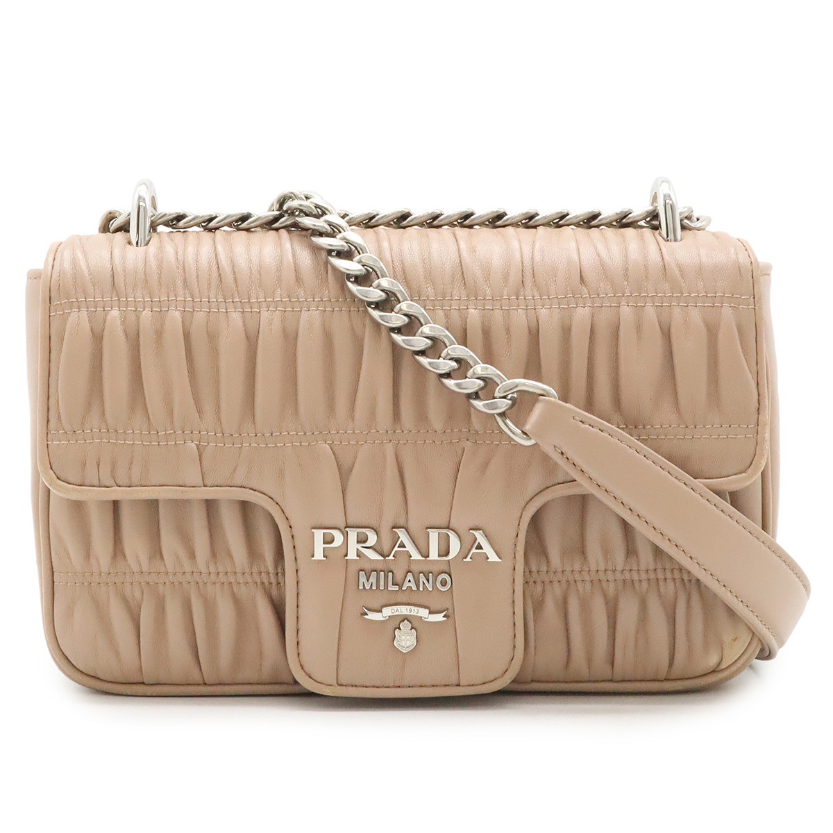 ナッパゴーフル ギャザー チェーンショルダーバッグ ポシェット レザー CIPRIA ピンクベージュ 国内アウトレット購入品 1BD14